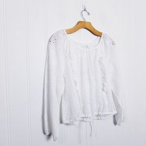 Joie White Eyelet Puff Sleeve Ruffle Trim Blouse Women’s Size S Cottagecore Top